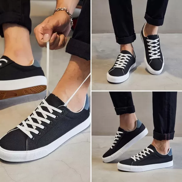 FRACORA Mens Canvas Shoes White Black Sneakers Low Top Lace Up Casual Shoes