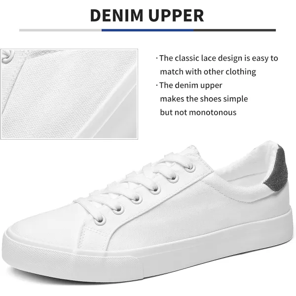 FRACORA Mens Canvas Shoes White Black Sneakers Low Top Lace Up Casual Shoes