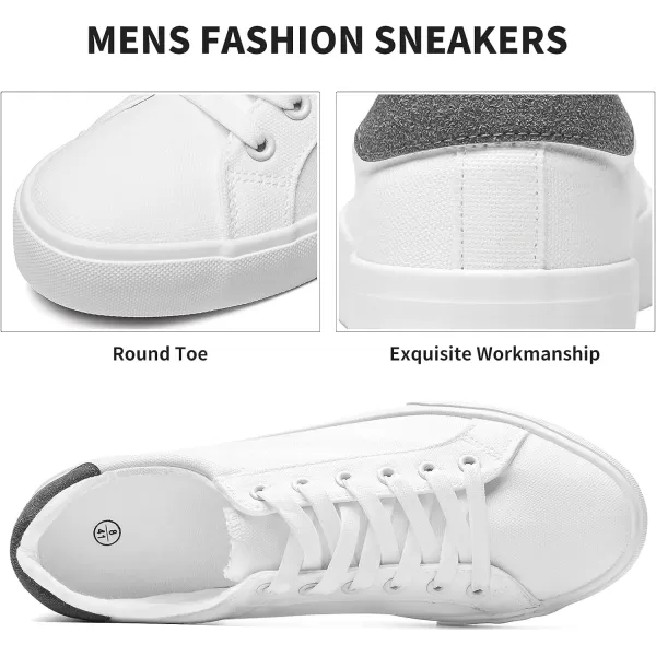 FRACORA Mens Canvas Shoes White Black Sneakers Low Top Lace Up Casual Shoes