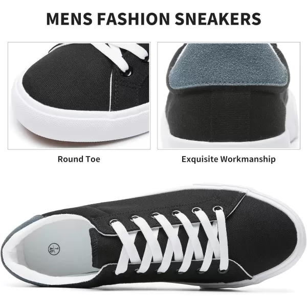FRACORA Mens Canvas Shoes White Black Sneakers Low Top Lace Up Casual Shoes