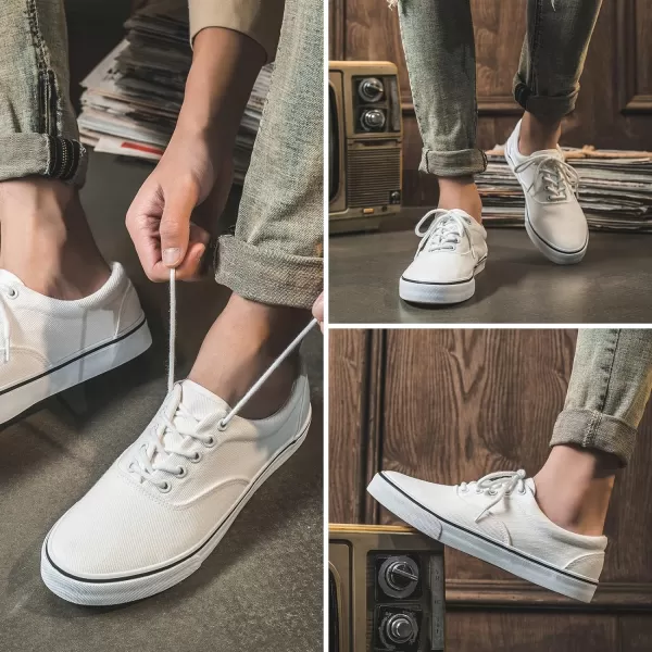 FRACORA Mens White Canvas Shoes Low Top Canvas Sneakers Lace Up Casual Shoes