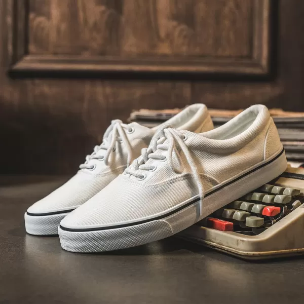 FRACORA Mens White Canvas Shoes Low Top Canvas Sneakers Lace Up Casual Shoes