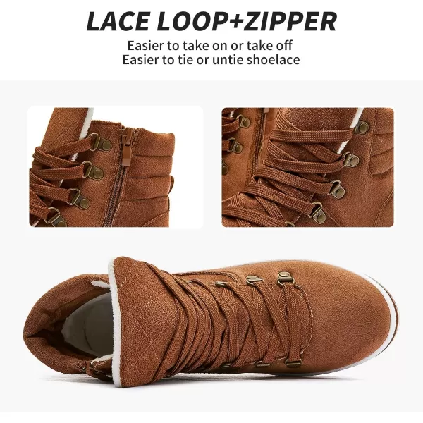 FRACORA Womens Combat Boots Lace Up Ankle Boots Winter Snow Boot Side Zipper Fashion Booties