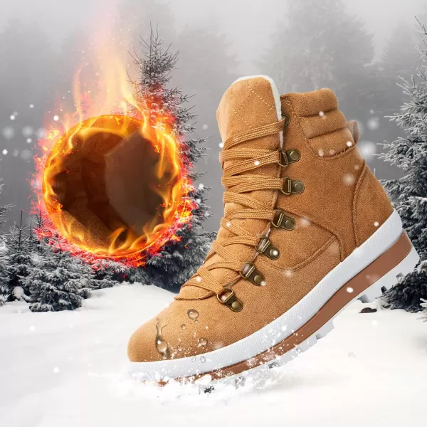 FRACORA Womens Combat Boots Lace Up Ankle Boots Winter Snow Boot Side Zipper Fashion Booties