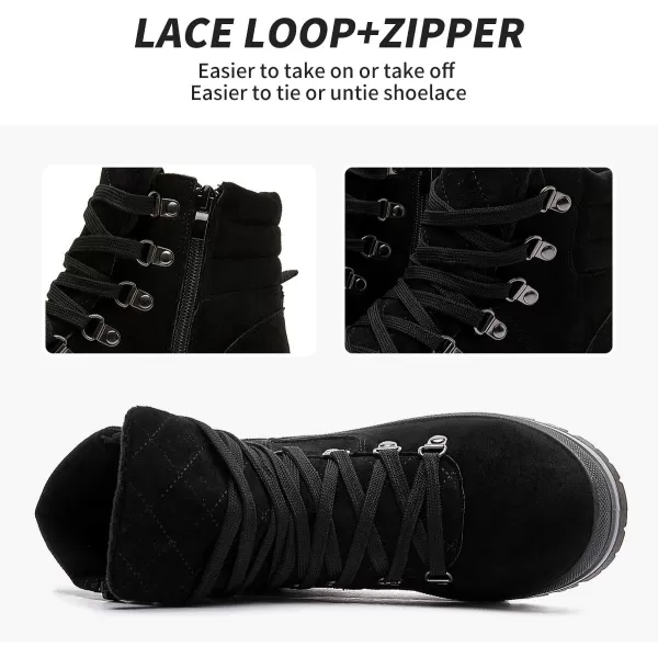 FRACORA Womens Combat Boots Lace Up Ankle Boots Winter Snow Boot Side Zipper Fashion Booties