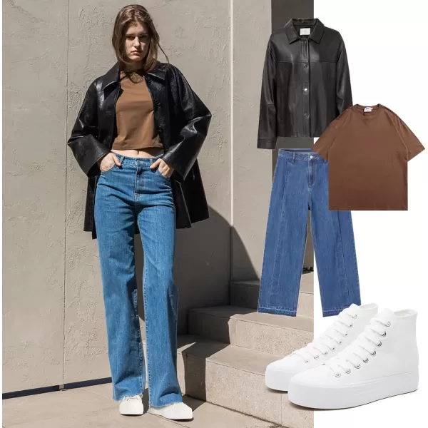 FRACORA Womens High Top Platform Sneakers White Platform Shoes Fashion Canvas Shoe for Women