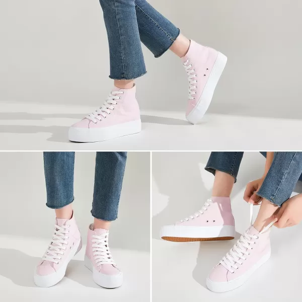 FRACORA Womens High Top Platform Sneakers White Platform Shoes Fashion Canvas Shoe for Women