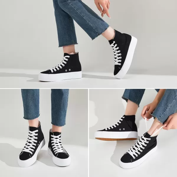 FRACORA Womens High Top Platform Sneakers White Platform Shoes Fashion Canvas Shoe for Women