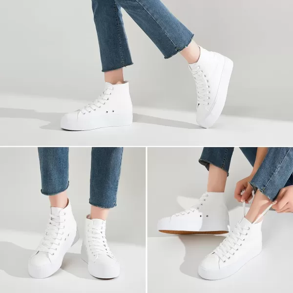 FRACORA Womens High Top Platform Sneakers White Platform Shoes Fashion Canvas Shoe for Women