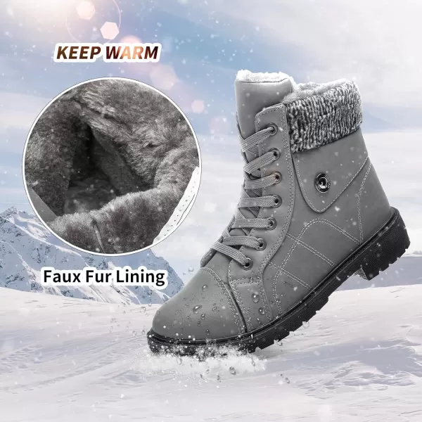 FRACORA Women's PU Leather Combat Boots Warm Fur Lined Black Ankle Booties Side Zipper White Boots Non-slip Winter Boots