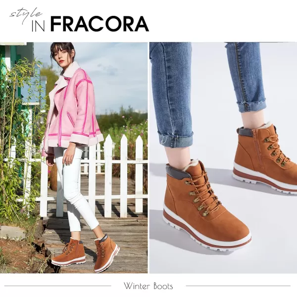 FRACORA Women's PU Leather Combat Boots Warm Fur Lined Black Ankle Booties Side Zipper White Boots Non-slip Winter Boots