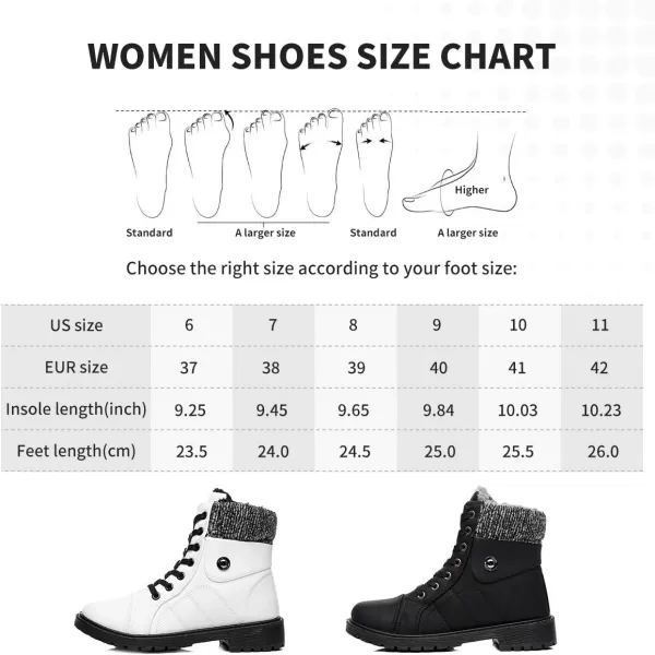 FRACORA Women's PU Leather Combat Boots Warm Fur Lined Black Ankle Booties Side Zipper White Boots Non-slip Winter Boots