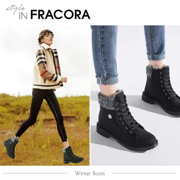 FRACORA Women's PU Leather Combat Boots Warm Fur Lined Black Ankle Booties Side Zipper White Boots Non-slip Winter Boots