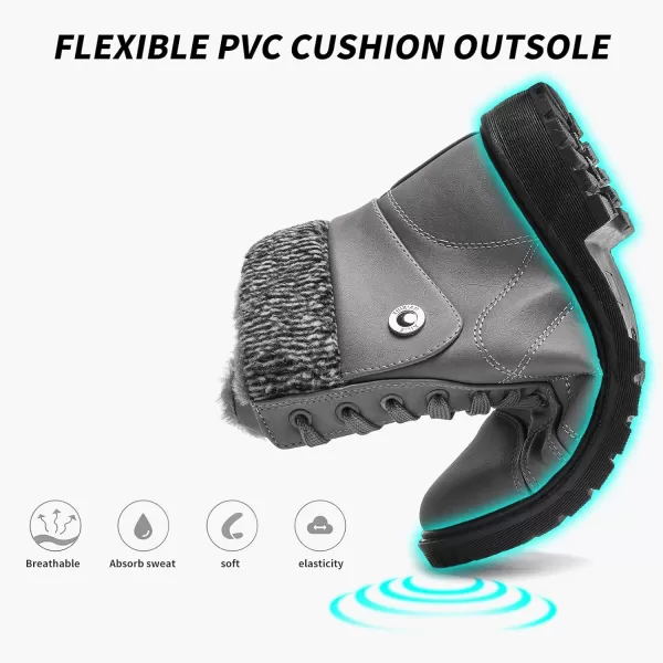 FRACORA Women's PU Leather Combat Boots Warm Fur Lined Black Ankle Booties Side Zipper White Boots Non-slip Winter Boots