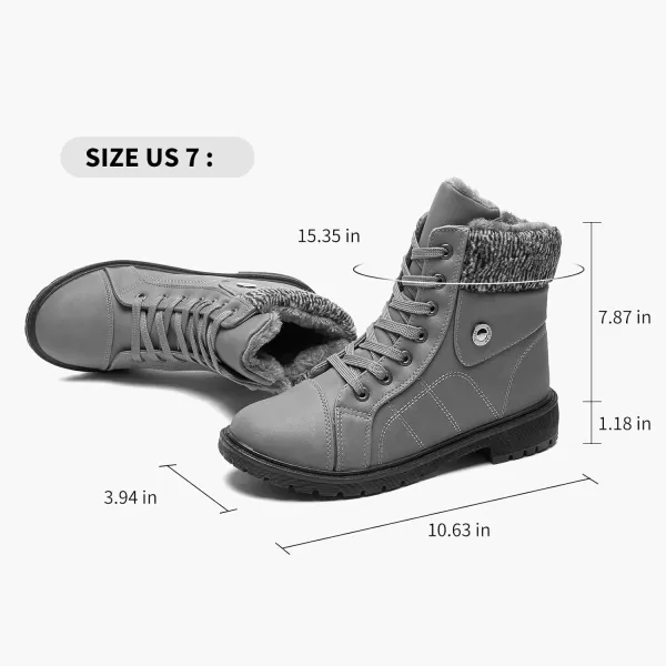 FRACORA Women's PU Leather Combat Boots Warm Fur Lined Black Ankle Booties Side Zipper White Boots Non-slip Winter Boots