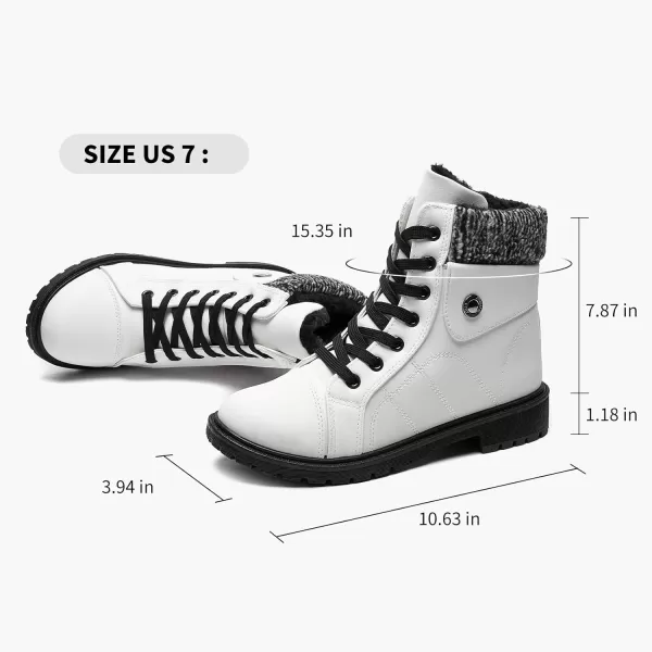 FRACORA Women's PU Leather Combat Boots Warm Fur Lined Black Ankle Booties Side Zipper White Boots Non-slip Winter Boots