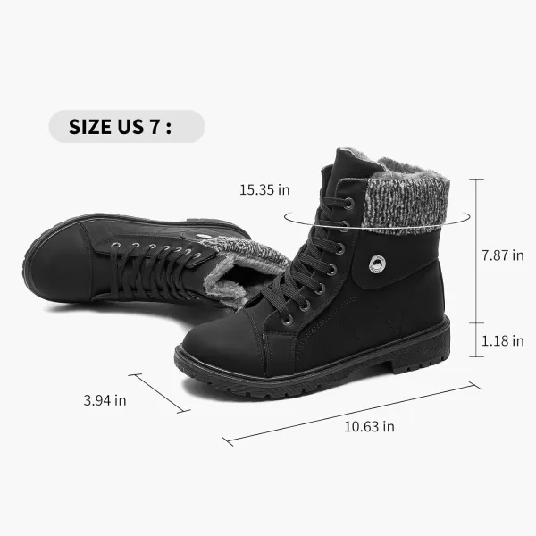 FRACORA Women's PU Leather Combat Boots Warm Fur Lined Black Ankle Booties Side Zipper White Boots Non-slip Winter Boots