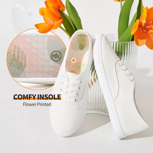 Womens Classic White Sneakers,Low Top White Canvas Shoes,Lightweight Casual Canvas Sneakers