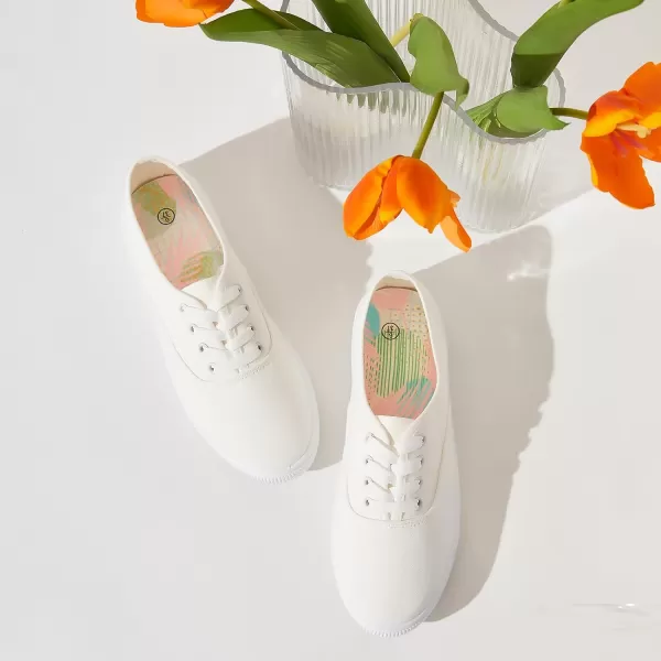 Womens Classic White Sneakers,Low Top White Canvas Shoes,Lightweight Casual Canvas Sneakers