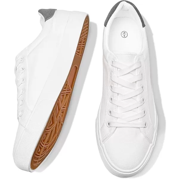 FRACORA Mens Canvas Shoes White Black Sneakers Low Top Lace Up Casual Shoes