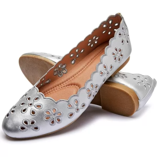 FRACORA Women's Ballet Flats Black PU Leather Dress Shoes Comfortable Round Toe Slip on Flats with Breathable Eyelets