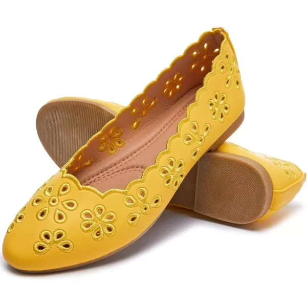 FRACORA Women's Ballet Flats Black PU Leather Dress Shoes Comfortable Round Toe Slip on Flats with Breathable Eyelets