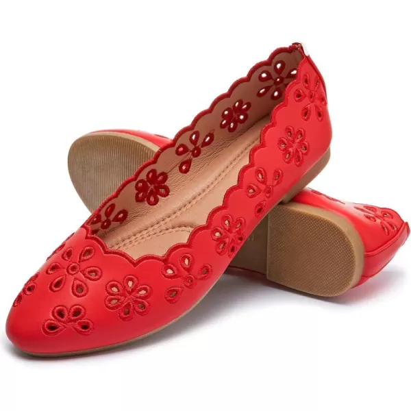 FRACORA Women's Ballet Flats Black PU Leather Dress Shoes Comfortable Round Toe Slip on Flats with Breathable Eyelets