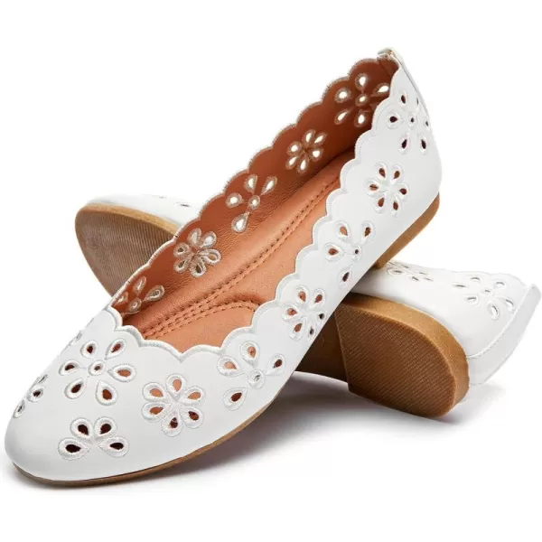 FRACORA Women's Ballet Flats Black PU Leather Dress Shoes Comfortable Round Toe Slip on Flats with Breathable Eyelets