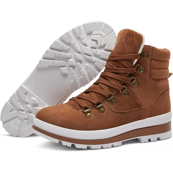 FRACORA Womens Combat Boots Lace Up Ankle Boots Winter Snow Boot Side Zipper Fashion Booties