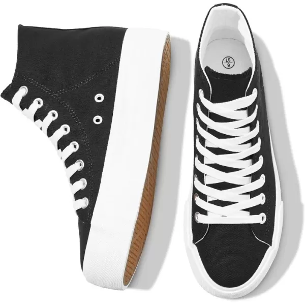 FRACORA Womens High Top Platform Sneakers White Platform Shoes Fashion Canvas Shoe for Women