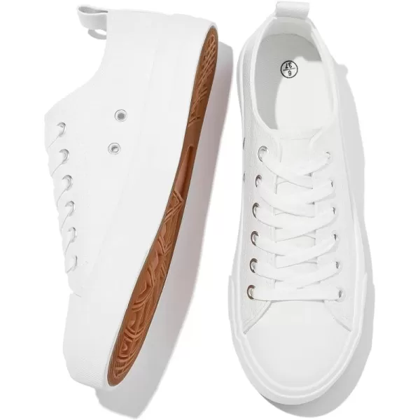FRACORA Women's PU Leather Tennis Shoes Low Top lace up Casual Shoes Comfortable Fashion Sneaker
