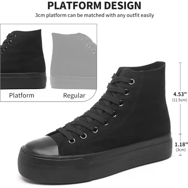 FRACORA Womens High Top Canvas Shoes White Black Platform Sneakers Lace Up Shoes for Women