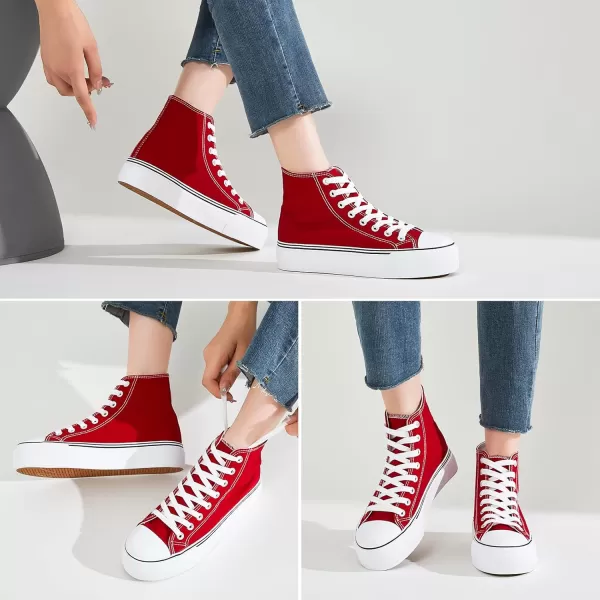 FRACORA Womens High Top Canvas Shoes White Black Platform Sneakers Lace Up Shoes for Women