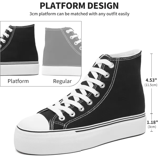 FRACORA Womens High Top Canvas Shoes White Black Platform Sneakers Lace Up Shoes for Women