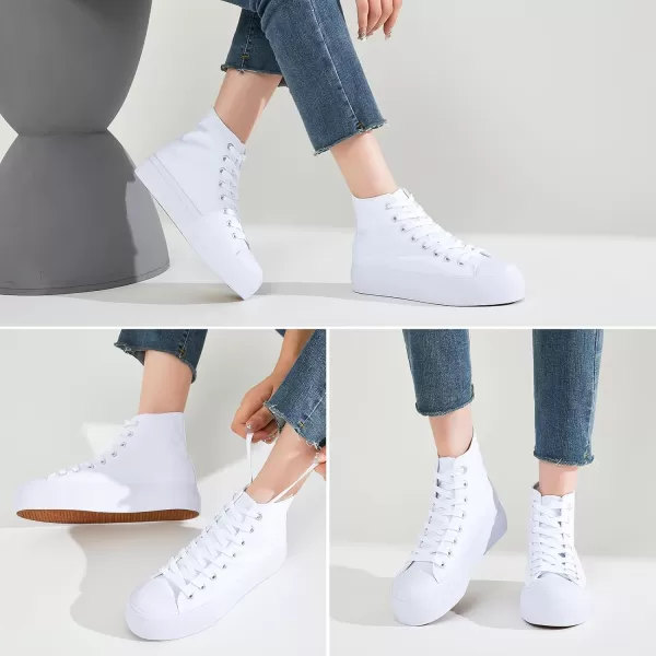 FRACORA Womens High Top Canvas Shoes White Black Platform Sneakers Lace Up Shoes for Women