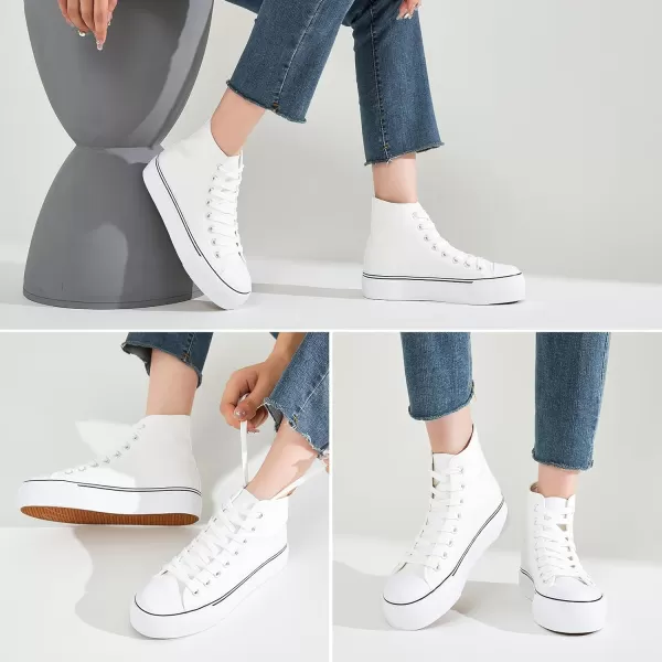 FRACORA Womens High Top Canvas Shoes White Black Platform Sneakers Lace Up Shoes for Women