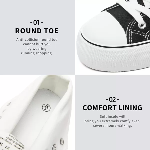 FRACORA Womens High Top Canvas Shoes White Black Platform Sneakers Lace Up Shoes for Women