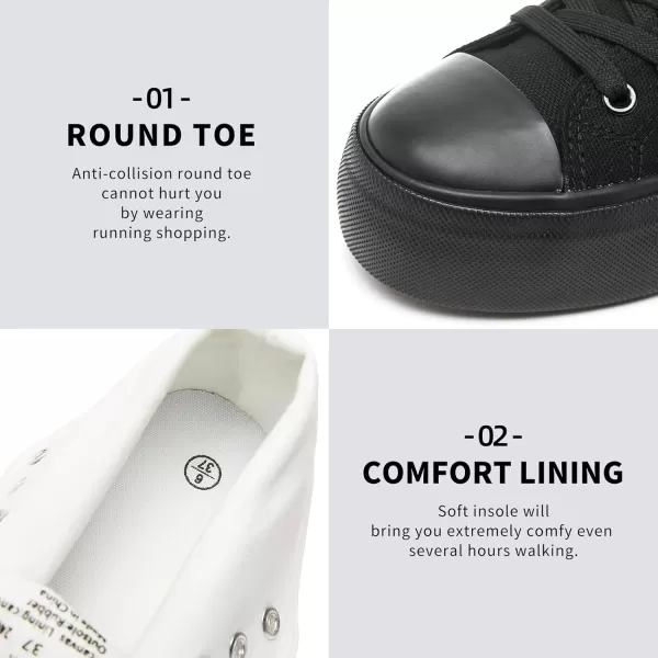 FRACORA Womens High Top Canvas Shoes White Black Platform Sneakers Lace Up Shoes for Women