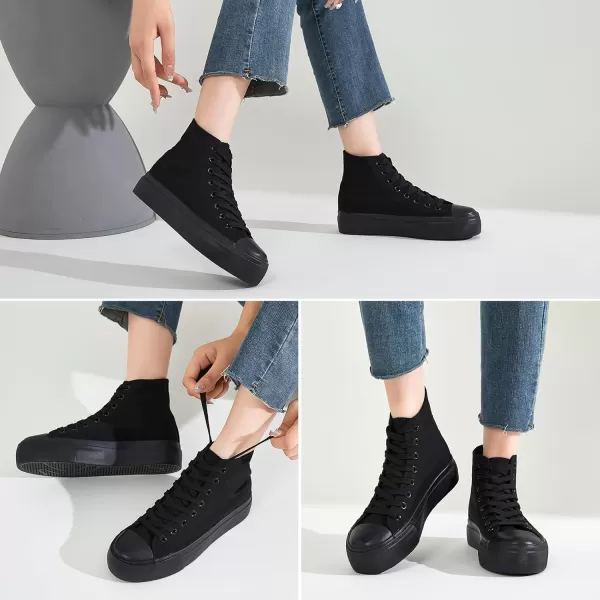 FRACORA Womens High Top Canvas Shoes White Black Platform Sneakers Lace Up Shoes for Women