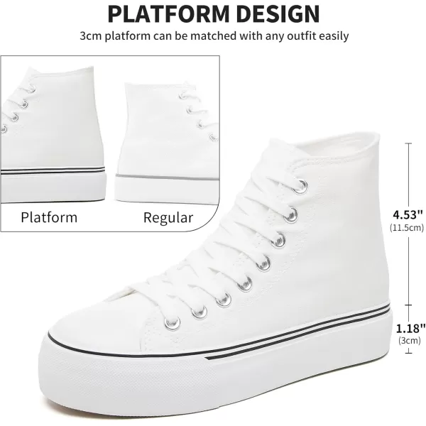 FRACORA Womens High Top Canvas Shoes White Black Platform Sneakers Lace Up Shoes for Women