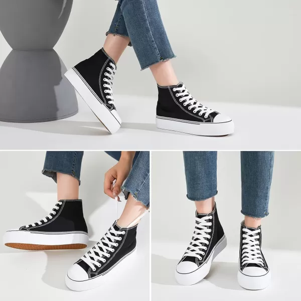 FRACORA Womens High Top Canvas Shoes White Black Platform Sneakers Lace Up Shoes for Women