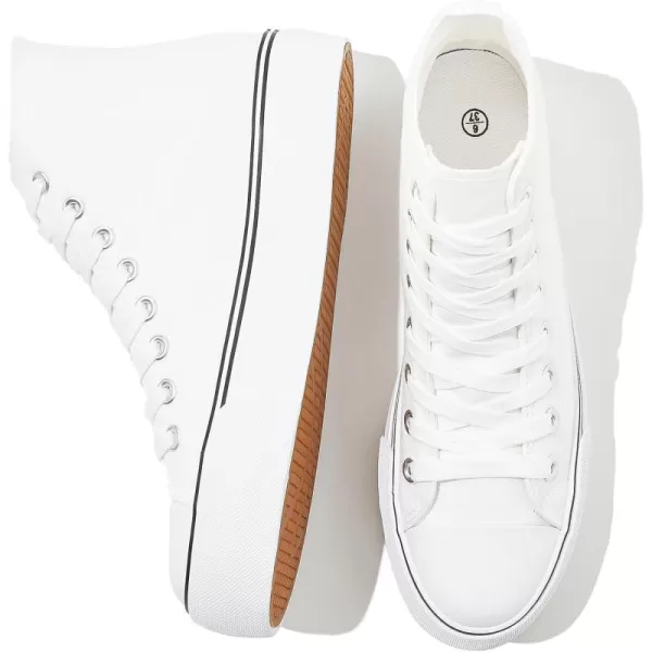 FRACORA Womens High Top Canvas Shoes White Black Platform Sneakers Lace Up Shoes for Women