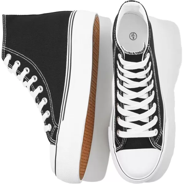FRACORA Womens High Top Canvas Shoes White Black Platform Sneakers Lace Up Shoes for Women