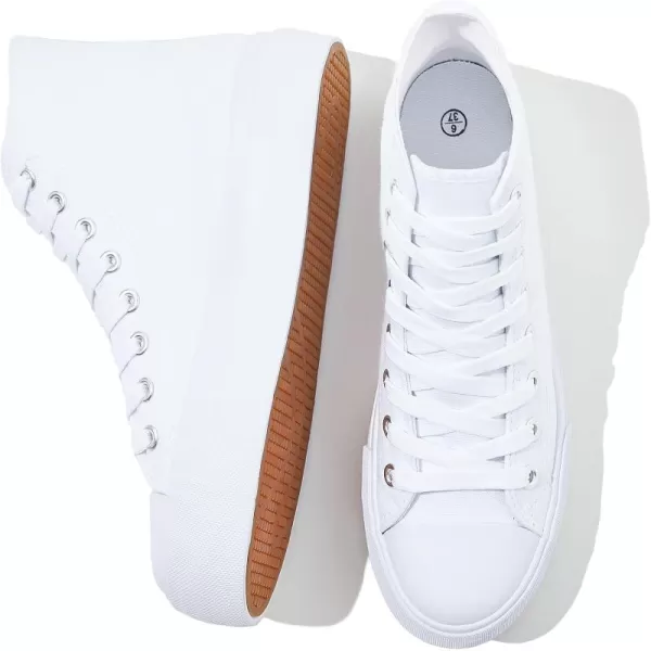 FRACORA Womens High Top Canvas Shoes White Black Platform Sneakers Lace Up Shoes for Women