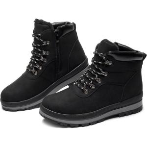 imageFRACORA Womens Ankle Boots Lace up Black Combat Boots Side Zipper Boots Antislip Winter Snow BootsAnkle BlackUS8