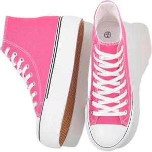 imageFRACORA Womens High Top Canvas Shoes White Black Platform Sneakers Lace Up Shoes for WomenHot Pink
