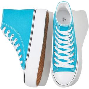 imageFRACORA Womens High Top Canvas Shoes White Black Platform Sneakers Lace Up Shoes for WomenLake Blue