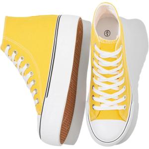 imageFRACORA Womens High Top Canvas Shoes White Black Platform Sneakers Lace Up Shoes for WomenYellow