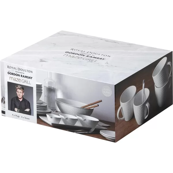 Gordon Ramsay Royal Doulton Exclusively Maze Grill White Set of 4 Mugs, 12.6 oz
