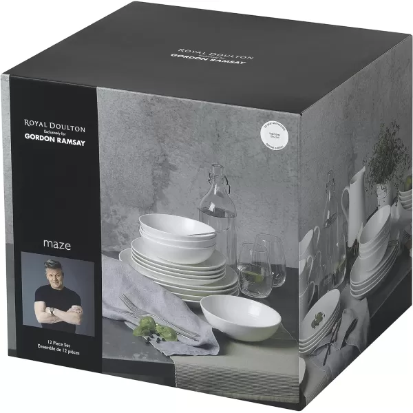 Royal Doulton Exclusively for Gordon Ramsay Maze Light Grey Dinnerware Set, Light Grey, 12-Piece